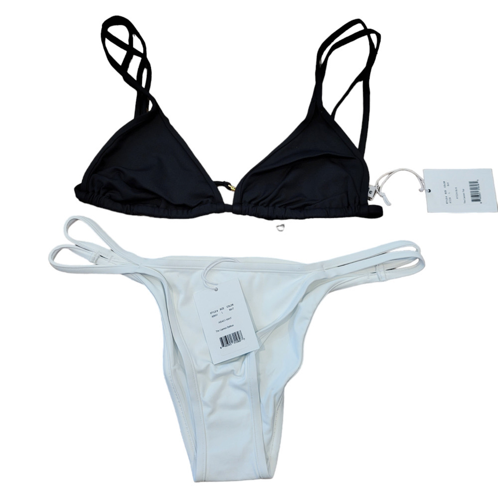 NWT Andie Swim 2 piece cannes bikini Swimsuit black white sz Large bottom top